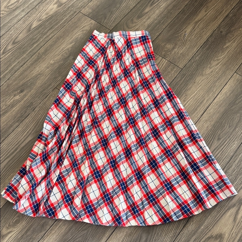 Vintage 1960’s Plaid pleated A-Line Skirt - Red white and Blue metal zipper - Picture 2 of 8